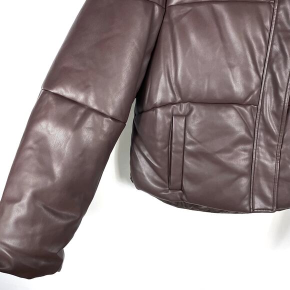 Apparis Jemma Puffer Jacket Cocoa Faux Leather Full Zip Funnel Neck Sz XL - Picture 10 of 16